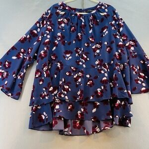 Lane Bryant Peplum Top Plus SZ 26 Purple Floral Print with‎ Bell Sleeves Peasant